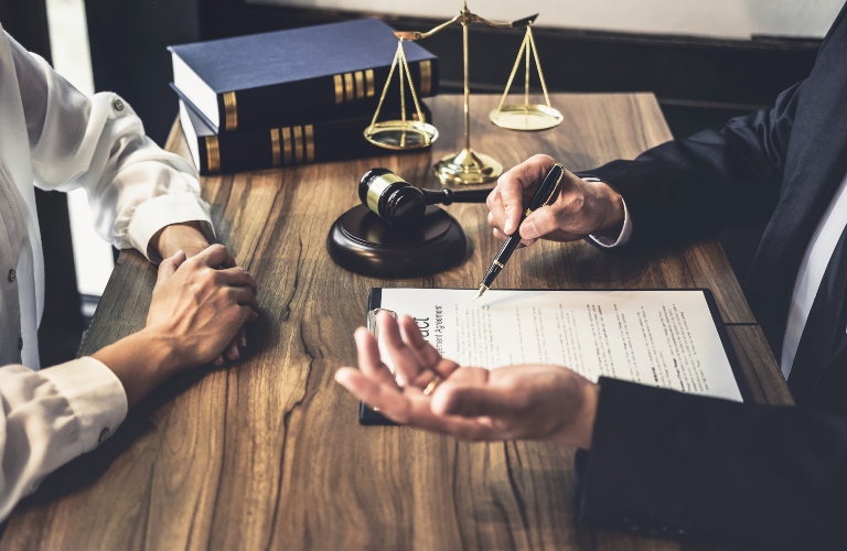 lawyer consults client